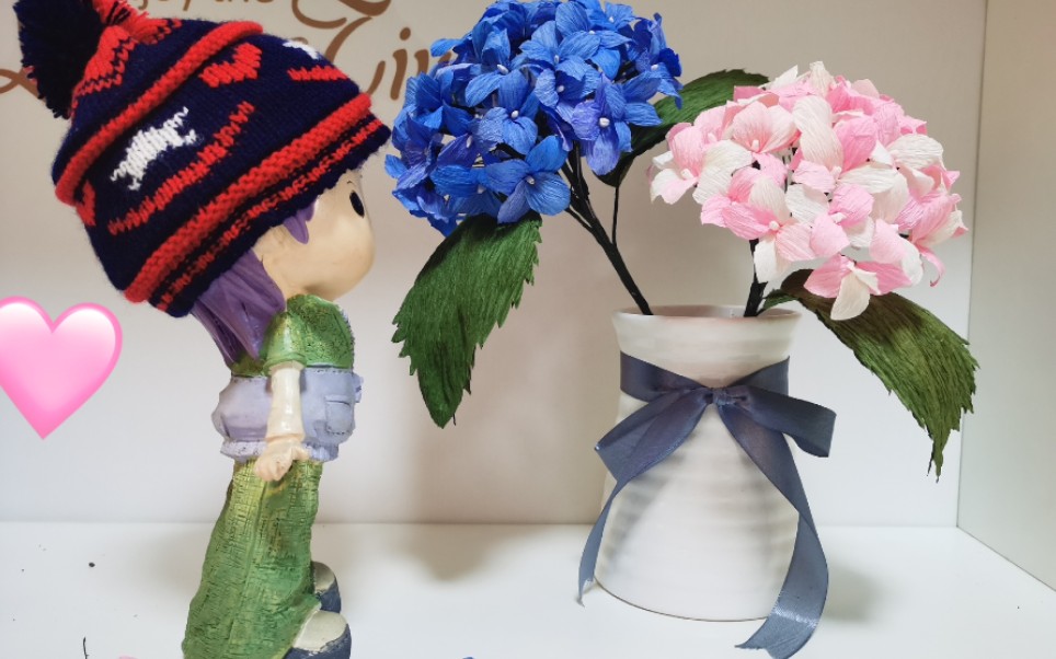 手工diy:简单逼真的皱纹纸绣球花_哔哩哔哩_bilibili