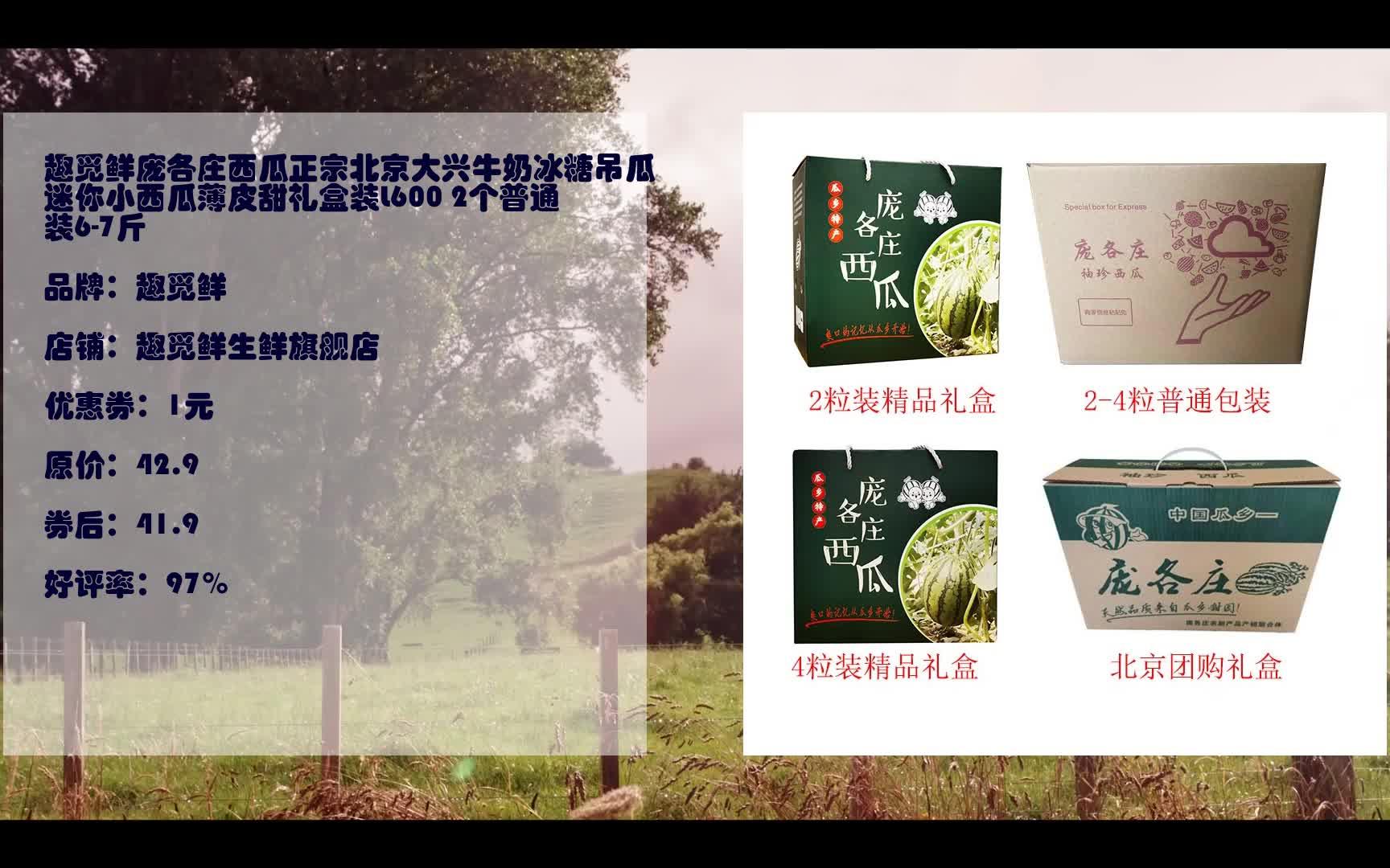 趣觅鲜庞各庄西瓜正宗北京大兴牛奶冰糖吊瓜迷你小西瓜薄皮甜礼盒装