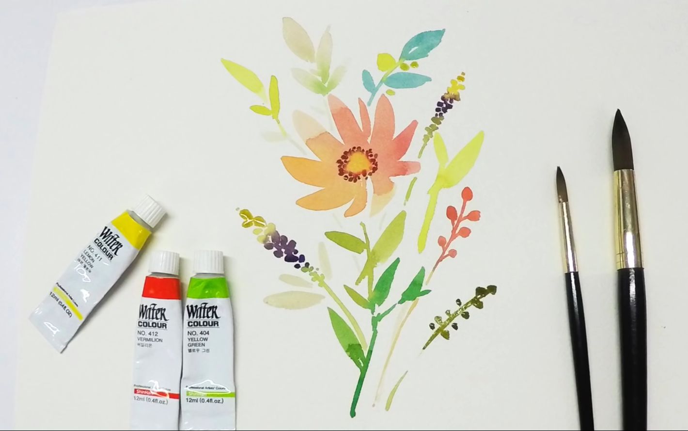 【水彩教程】如何画花的水彩画(容易,初学者)