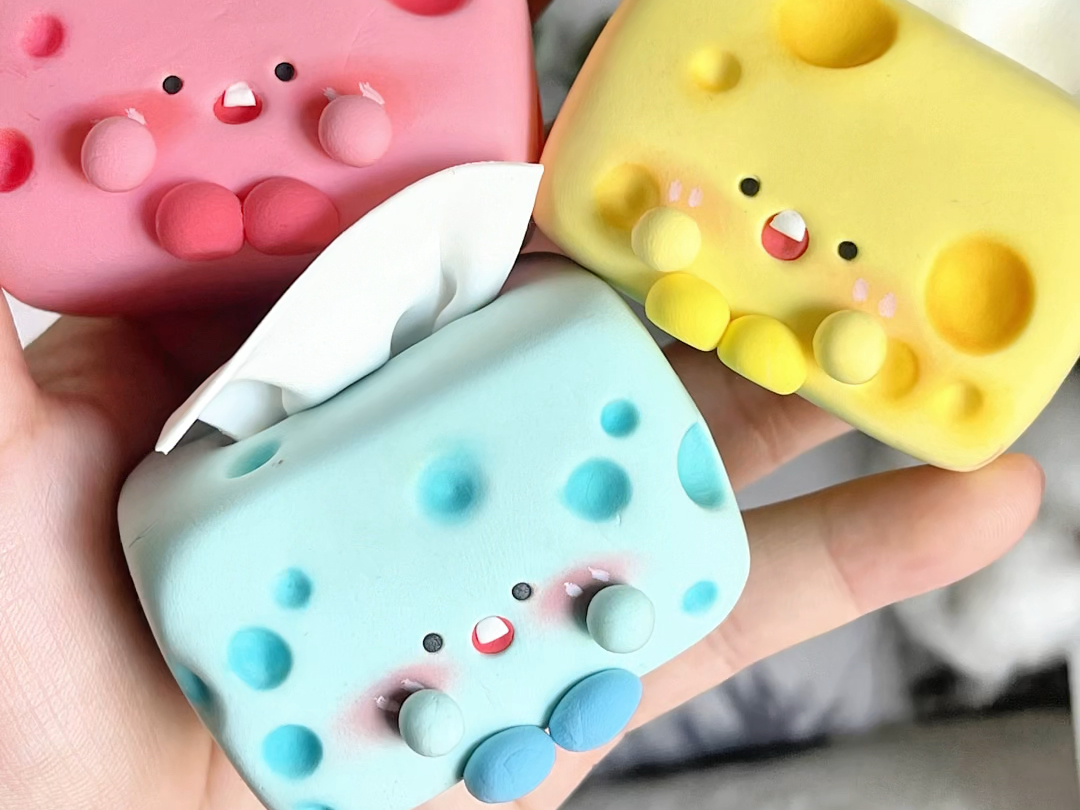 "黏土小课堂"教你做超萌奶酪纸巾盒小萌物