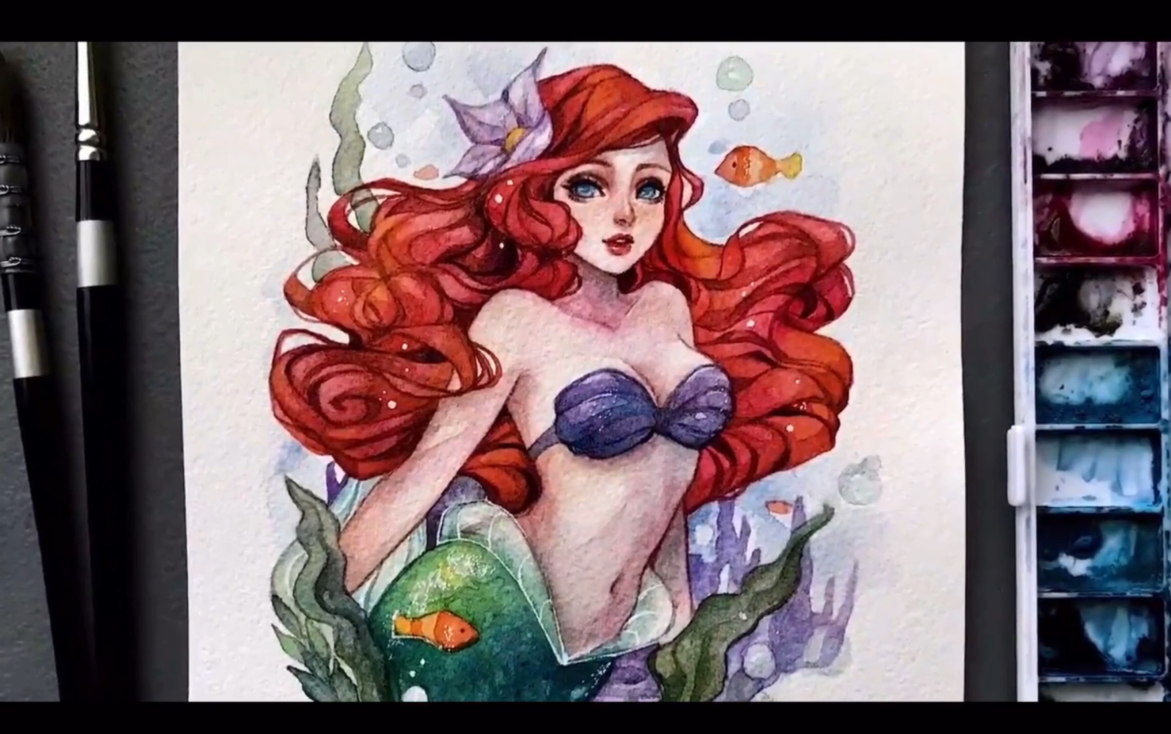 ariel美人鱼水彩绘画视频学习人物水彩margaret