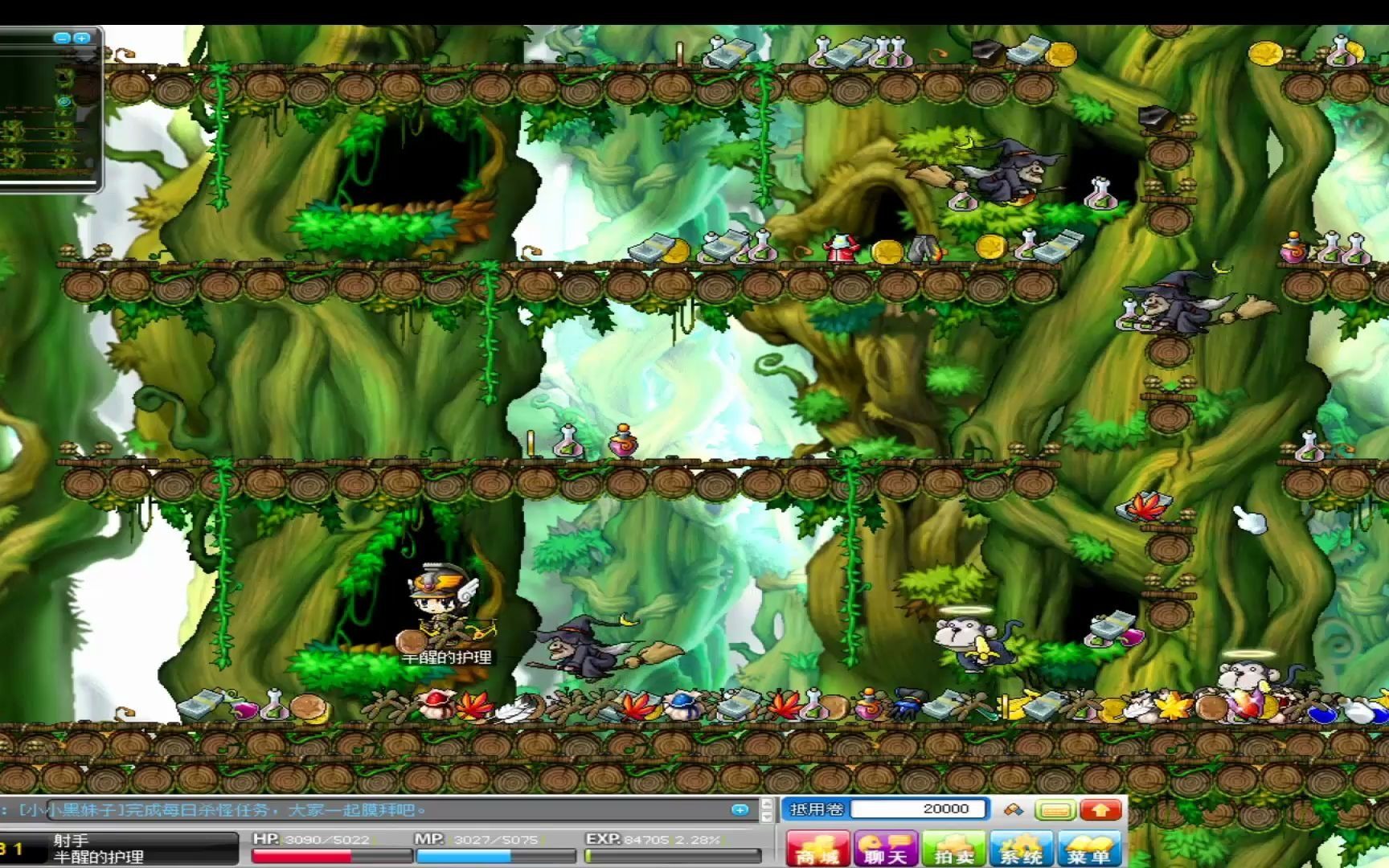 经典网游冒险岛,魔法密林之巫婆森林,当年你打得过这里的巫婆吗