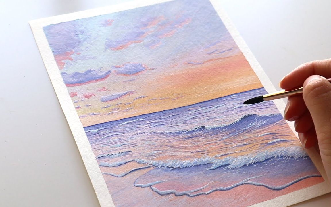 水粉大海风景画 简单图片