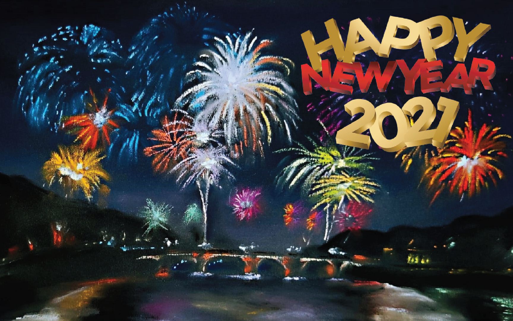 [节日祝贺短片003] 新年快乐happynewyear [如何用乾粉彩画烟花?