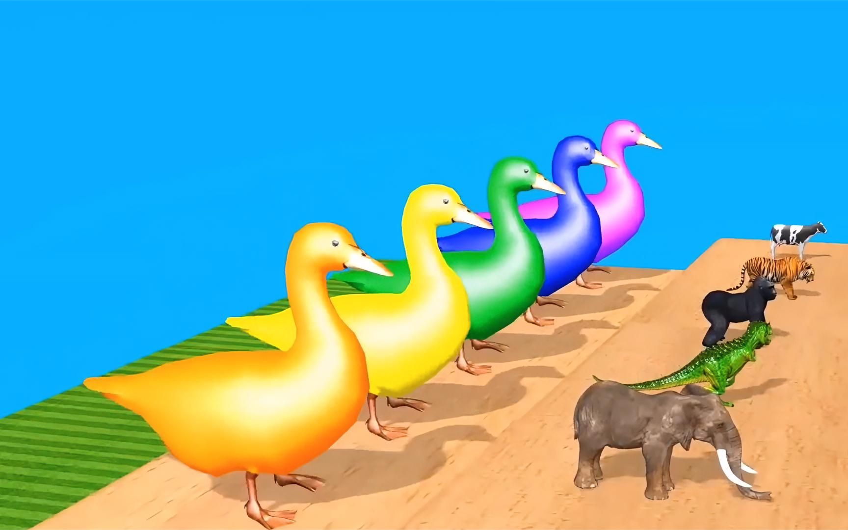 彩虹鸭帮助小动物,小动物穿过魔法隧道后变身,好神奇