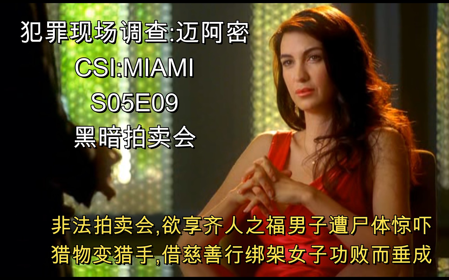 [图]【犯罪现场调查:迈阿密】CSI:Miami S05E09 黑暗拍卖会 非法拍卖会,欲享齐人之福男子遭尸体惊吓；猎物变猎手,借慈善行绑架女子功败而垂成。