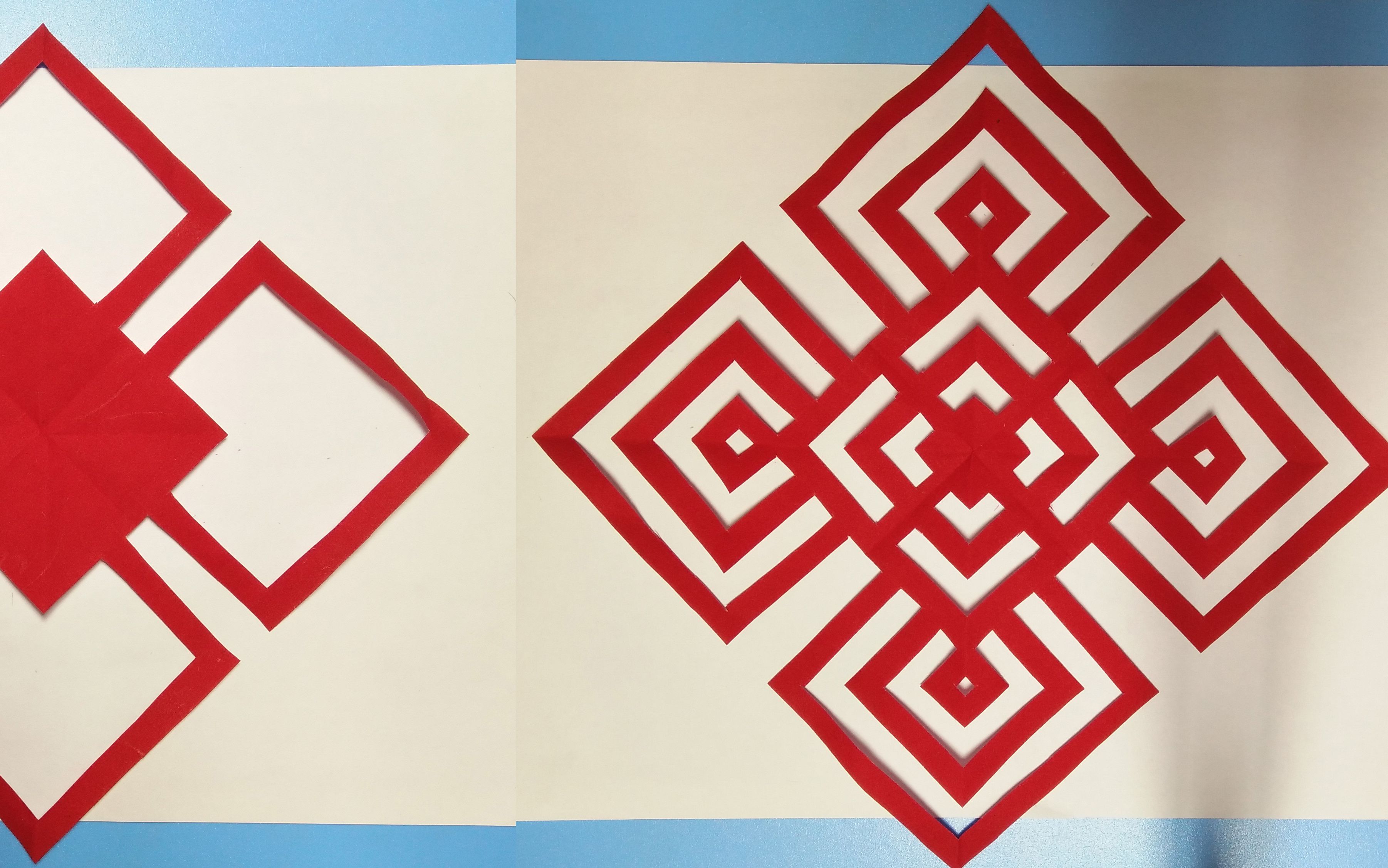 剪纸—五个格子剪纸方法,演变时尚的条纹,非物质文化遗产,手残党的