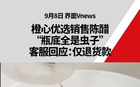 橙心优选销售陈醋瓶底全是虫子,客服回应:仅退货款哔哩哔哩bilibili