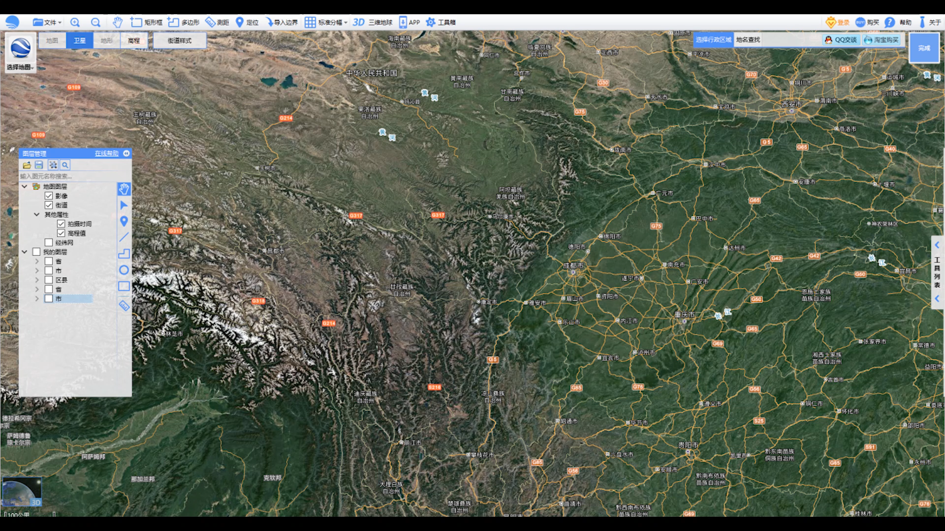 从bigemap来看看丁真家乡四川甘孜理塘县的卫星地图吧