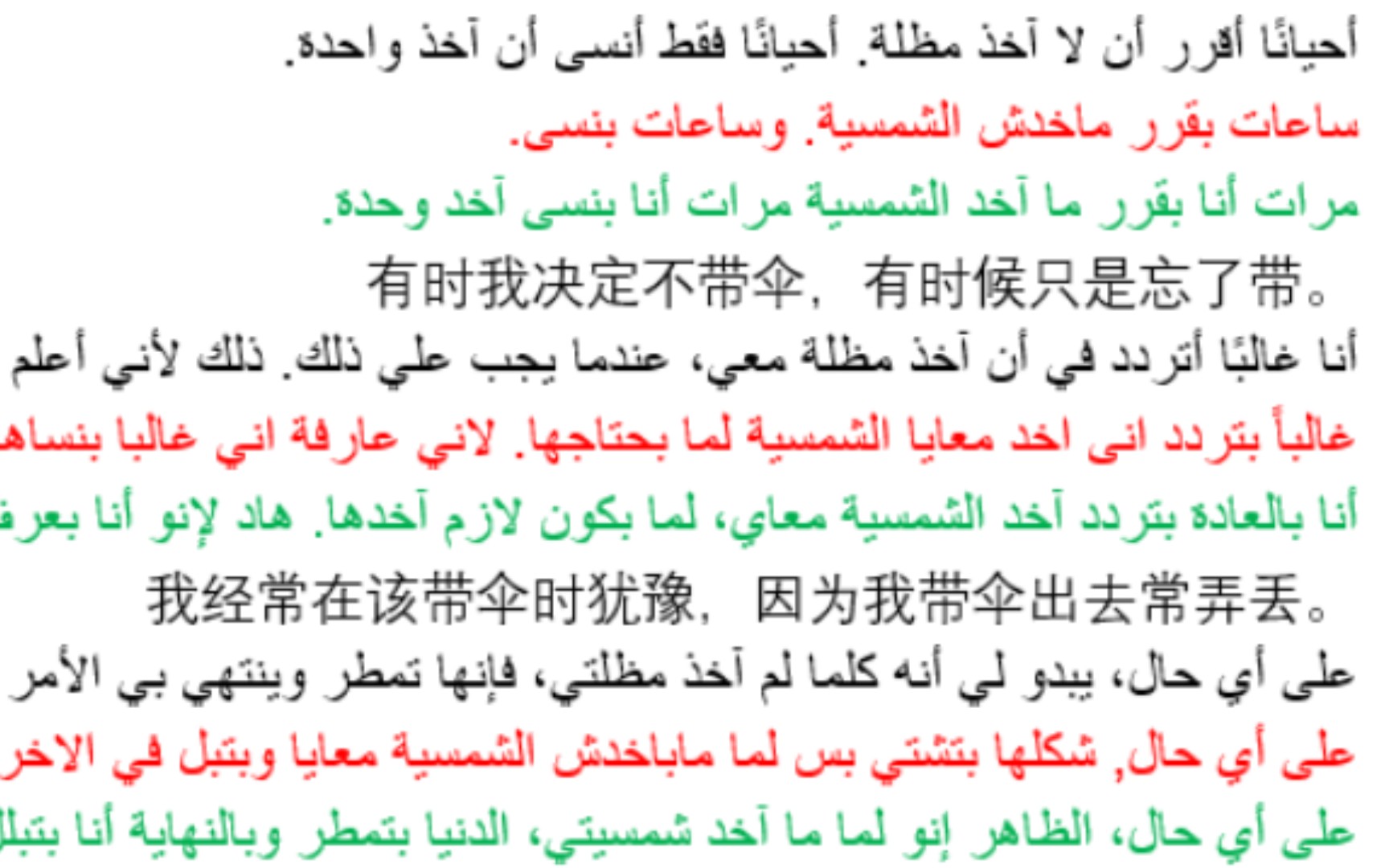 阿拉伯语初级学习稿,小短文《带伞》,标准语、埃及方言、黎凡特方言对比.适合阿拉伯语学生观看.哔哩哔哩bilibili