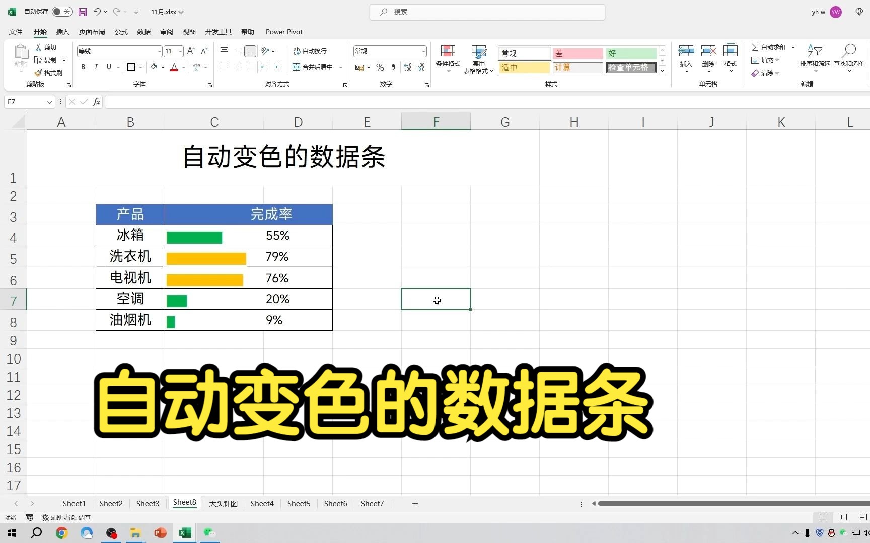 自动变色的Excel数据条来了!居然是用字体制作的,太巧妙了!哔哩哔哩bilibili