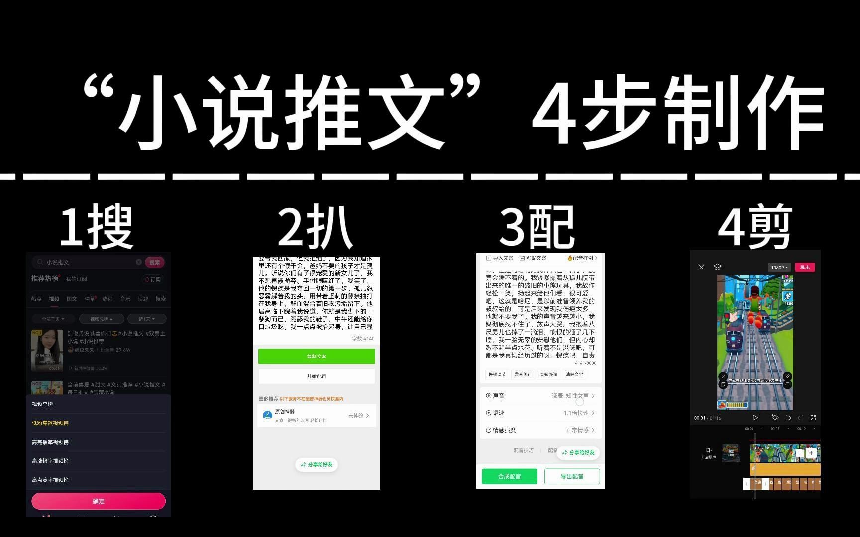 小说推文教程4步详细教你制作一条爆款推文视频(授权流程ⷱ000G素材ⷥ…费配音神器)哔哩哔哩bilibili