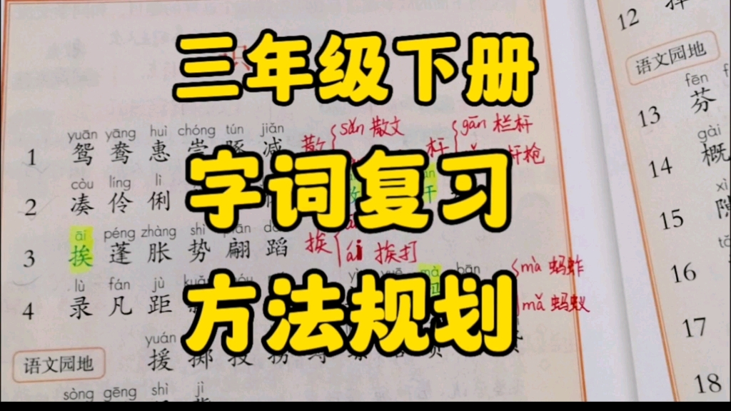 [图]三年级语文下册：期末字词复习，三表一园地复习方法指引，值得一看哦！