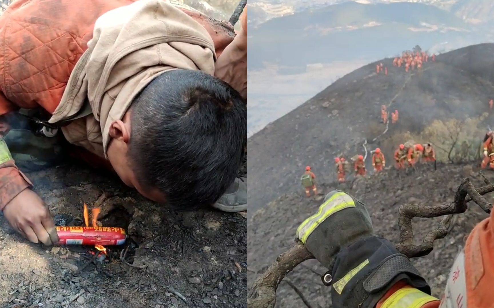 [图]森林消防员连续灭火17小时，用余火加热火腿充饥，画面让人心疼！