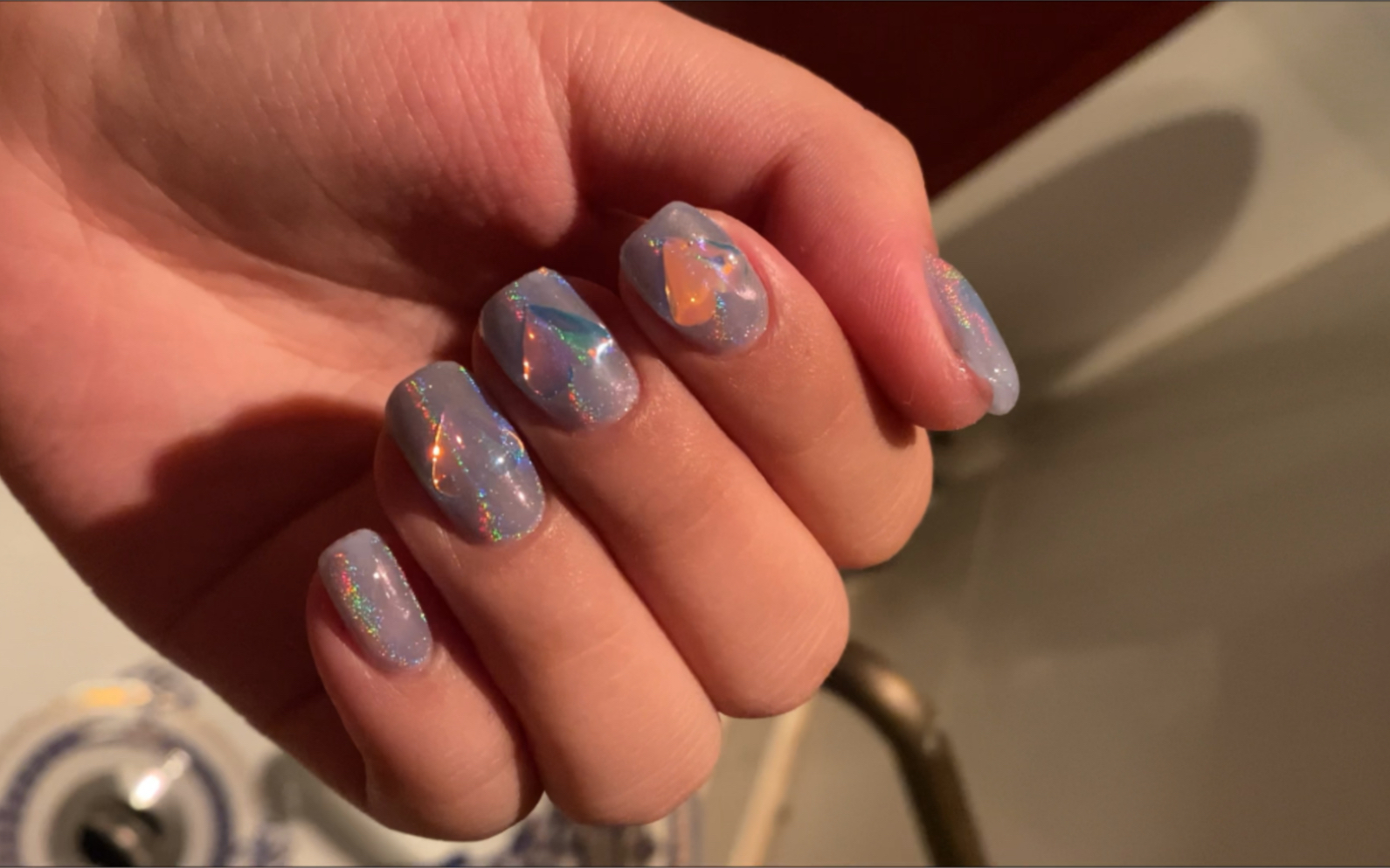 镭射爱心极光冰块美甲教程 超级简单!美甲diy