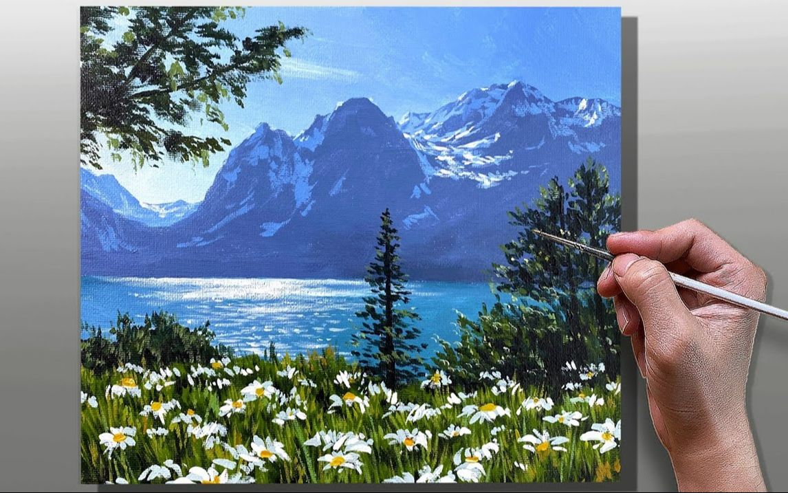 【丙烯画】【绘画教程】【中字】小雏菊花海-how to paint morning