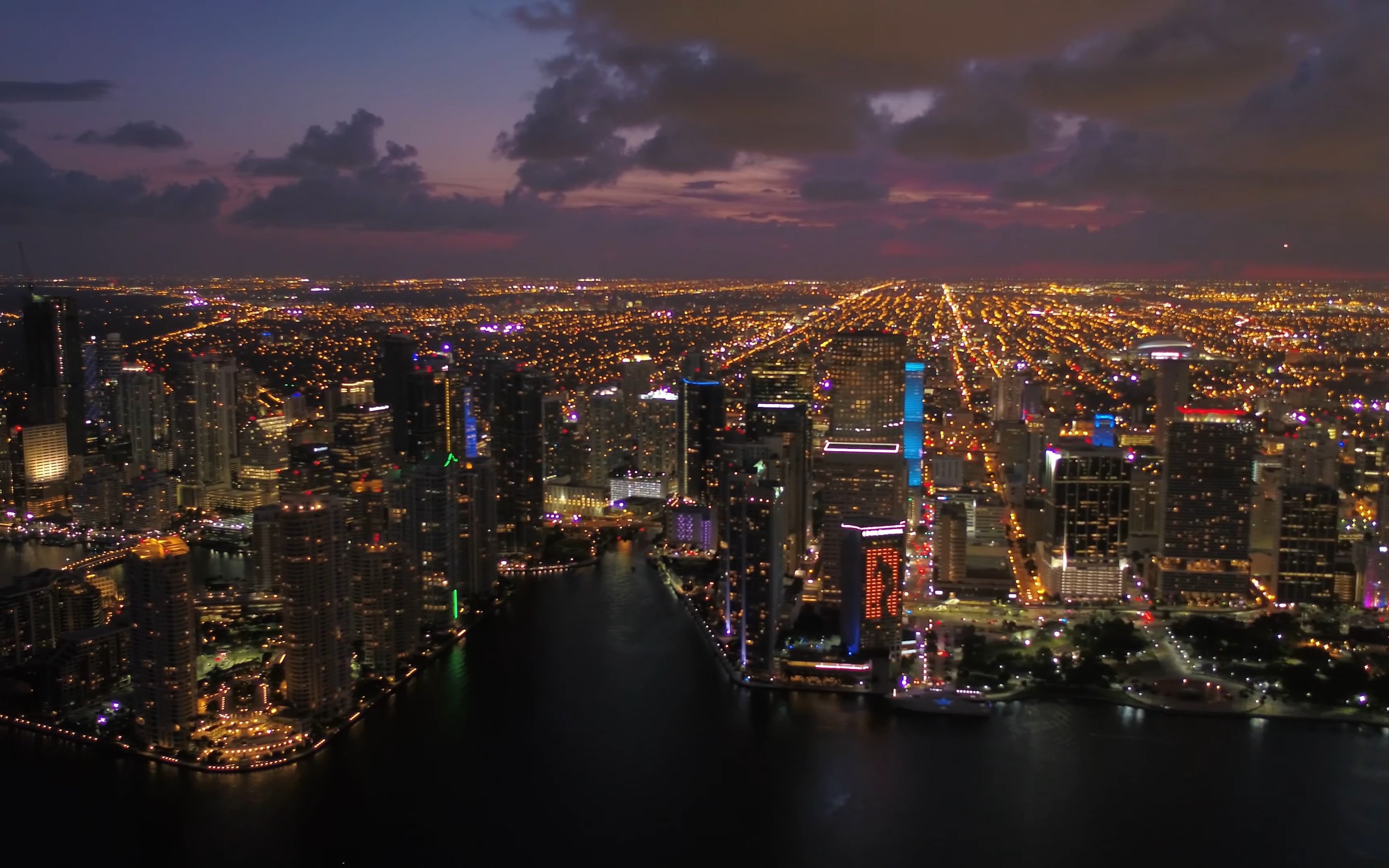 【4k】迈阿密夜景 佛罗里达 | 城市街景 无人机航拍