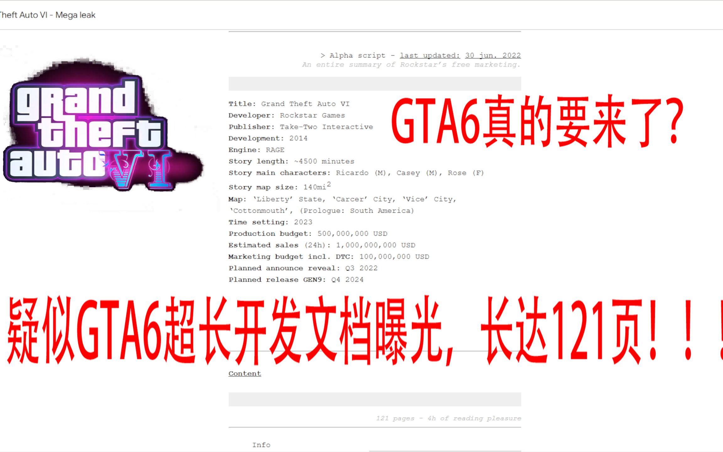 [图]GTA6要来了？疑似GTA6超长开发文档爆出，海量细节披露