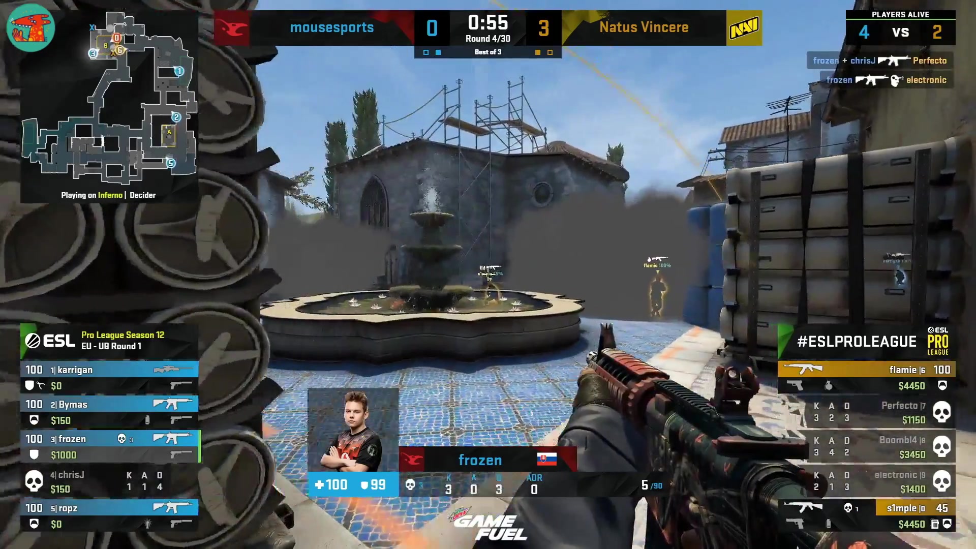 s1mple 1v4!胖球 4杀!epl欧洲 -csgo职业比赛精彩时刻 #102