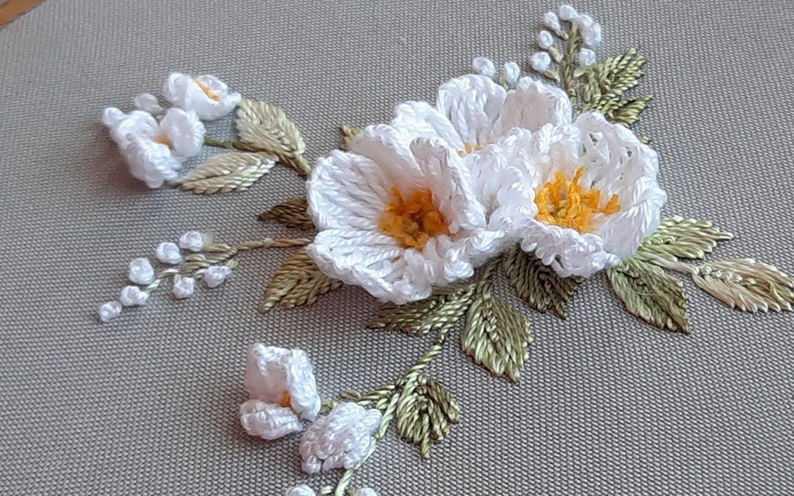 【 malina gm embroidery】立体茉莉花刺绣教程