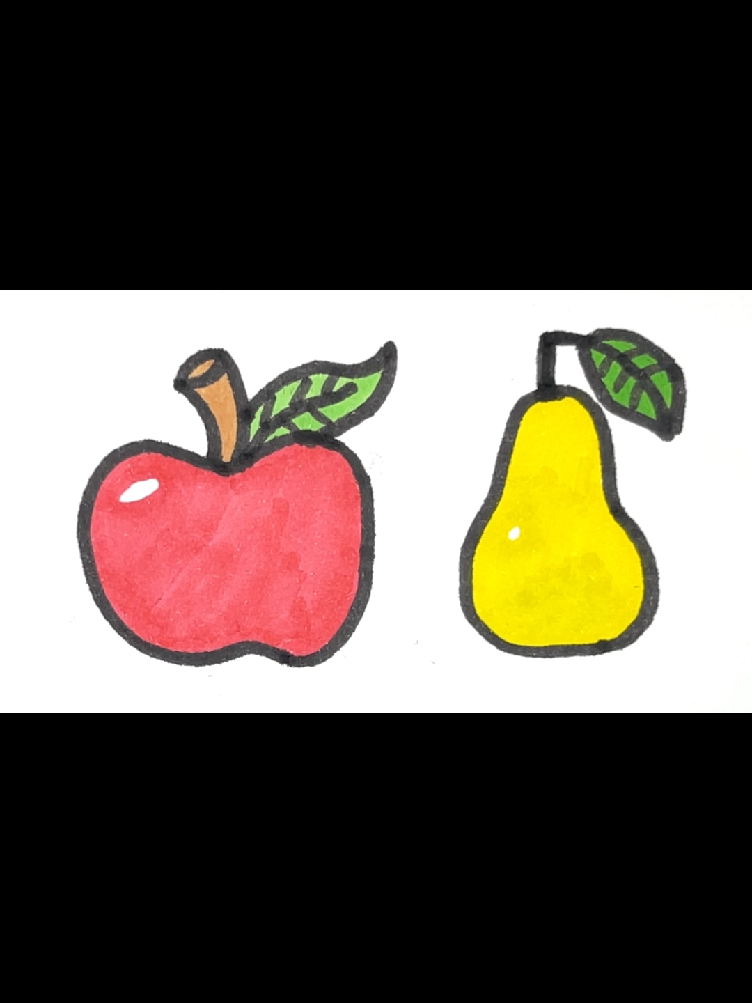 红色苹果黄色梨子 画画 red apple yellow pear drawing