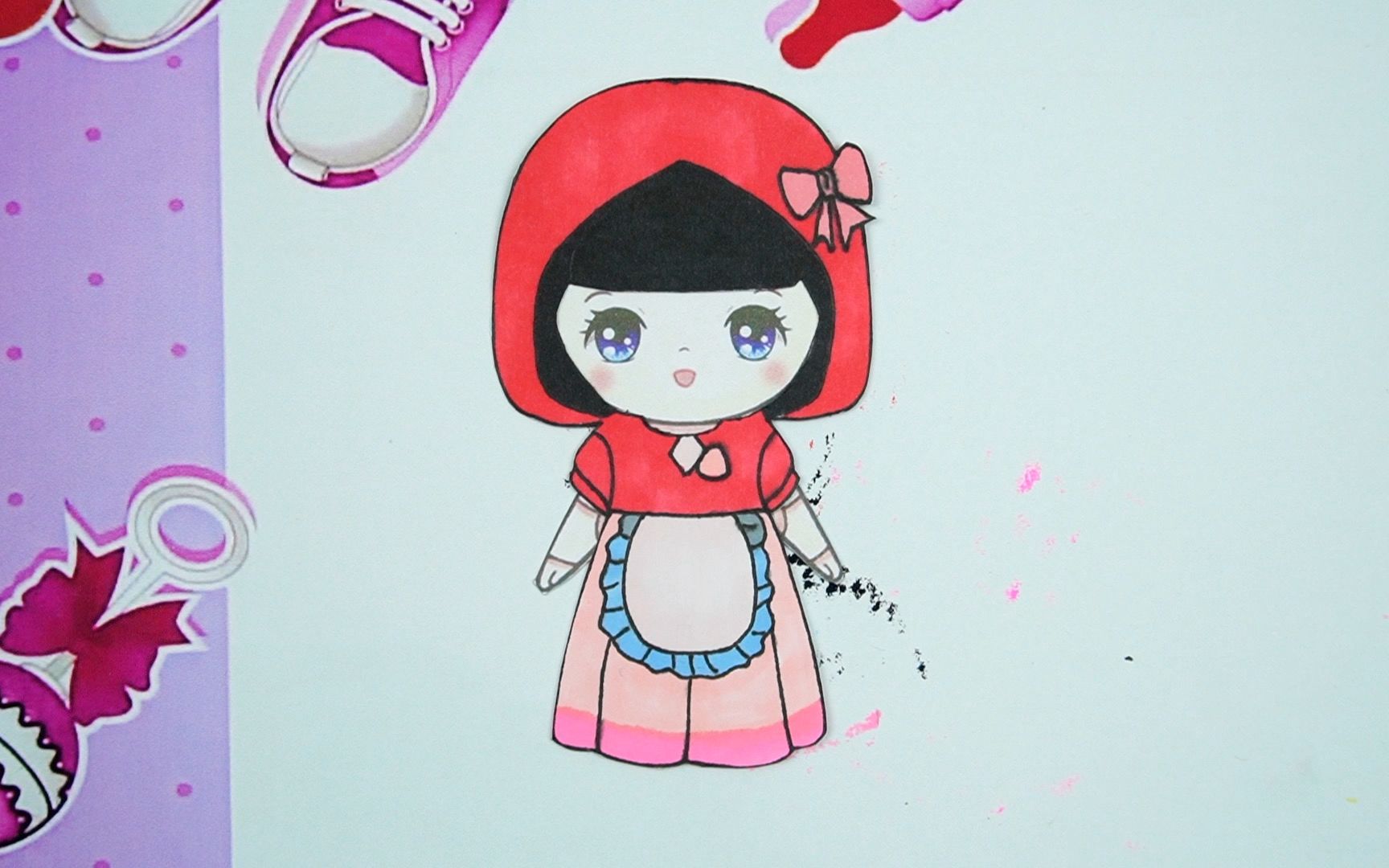 童话颂创意手工,纸娃娃卡通女孩小红帽手绘