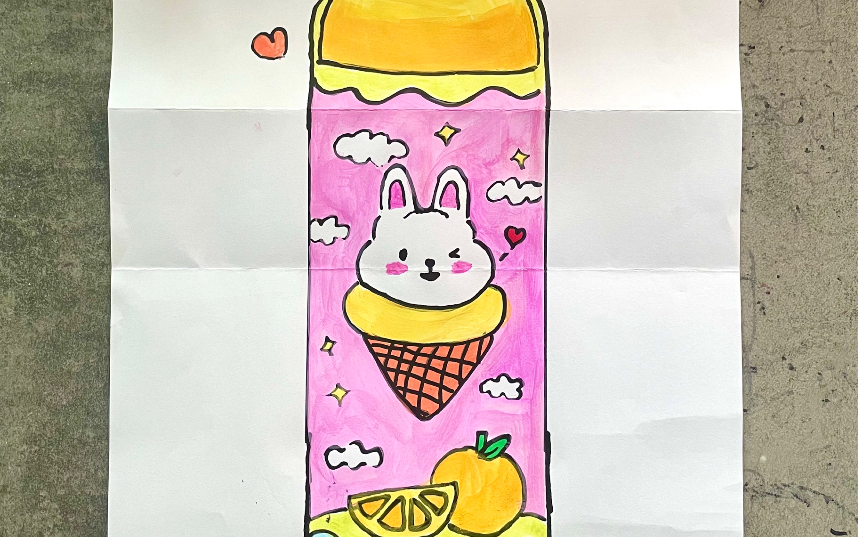 小兔子橘子汽水创意儿童折叠画,小伙伴们直呼太可爱啦,快来画画看!