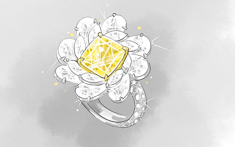 珠宝设计黄钻戒指手绘欣赏