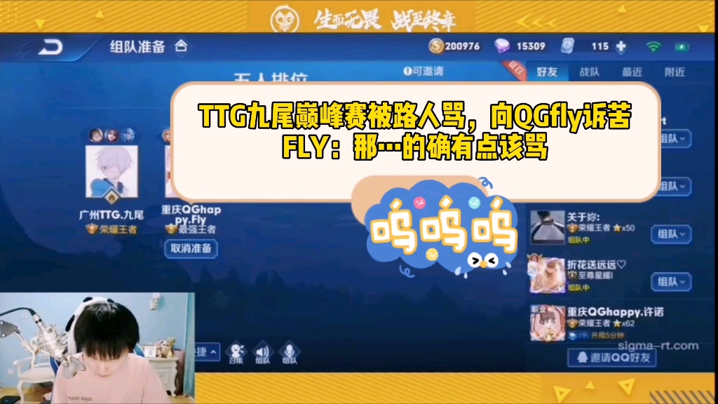 [图]KPL：TTG九尾钎城巅峰赛被路人追着骂，九尾跟QGhappyfly诉苦，FLY：好像确实该骂