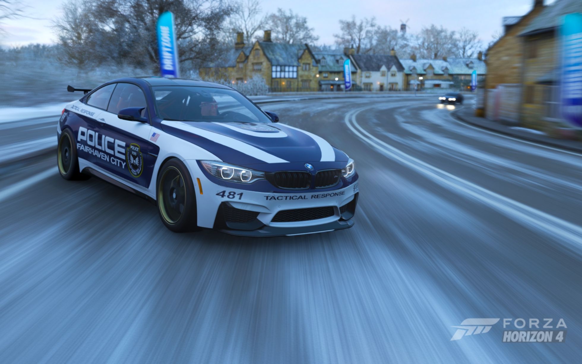 地平线4冬天就是要打出溜滑警车涂装宝马m416环岛赛