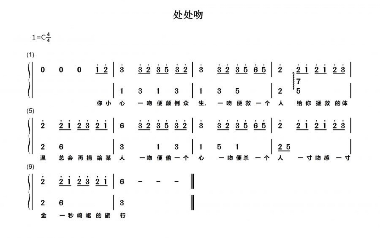 处处吻简谱拇指琴图片