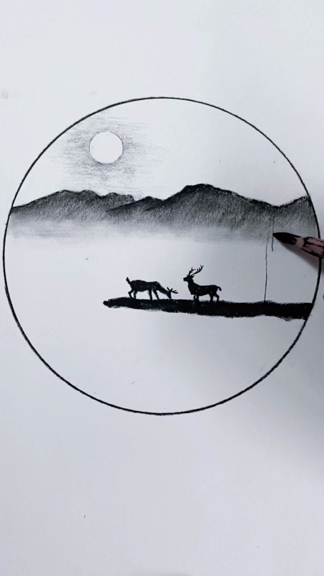 炭笔风景画教程|鹿的爱情