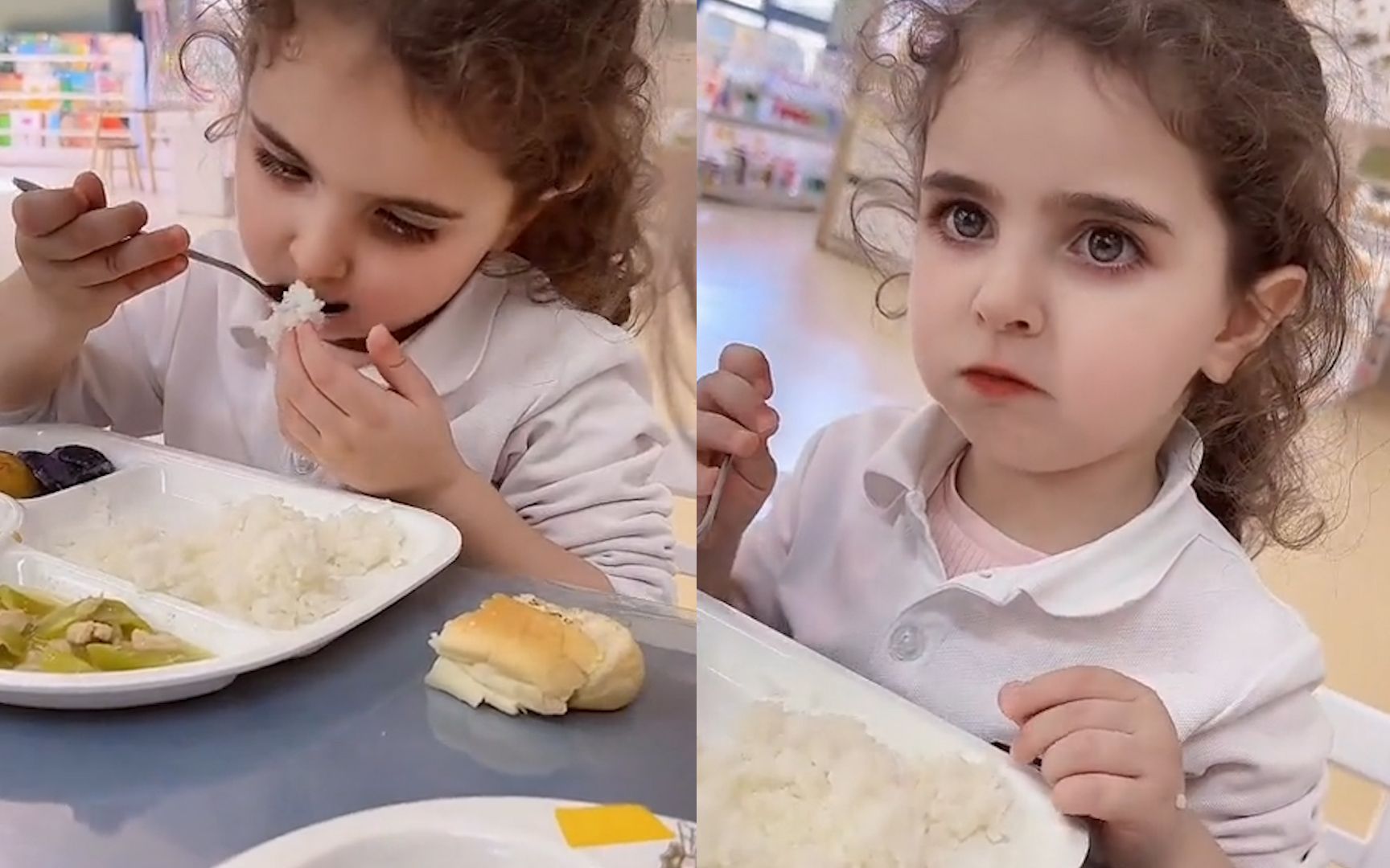 国外萌娃吃不惯大米饭,犹豫半天后只尝了一小口,颜值令网友羡慕