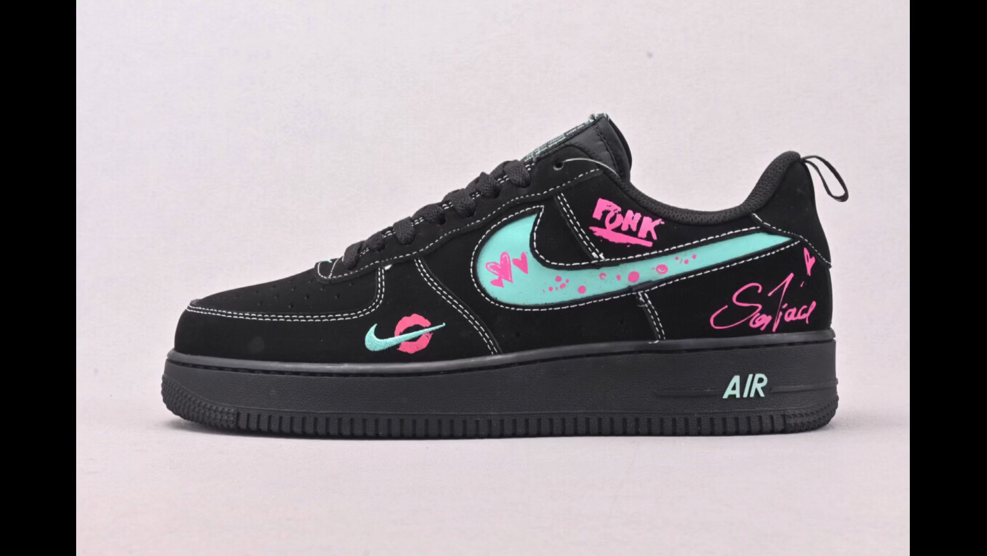 耐克 nike air force 1 low flame red lips 烈焰红唇玫红涂鸦纯黑