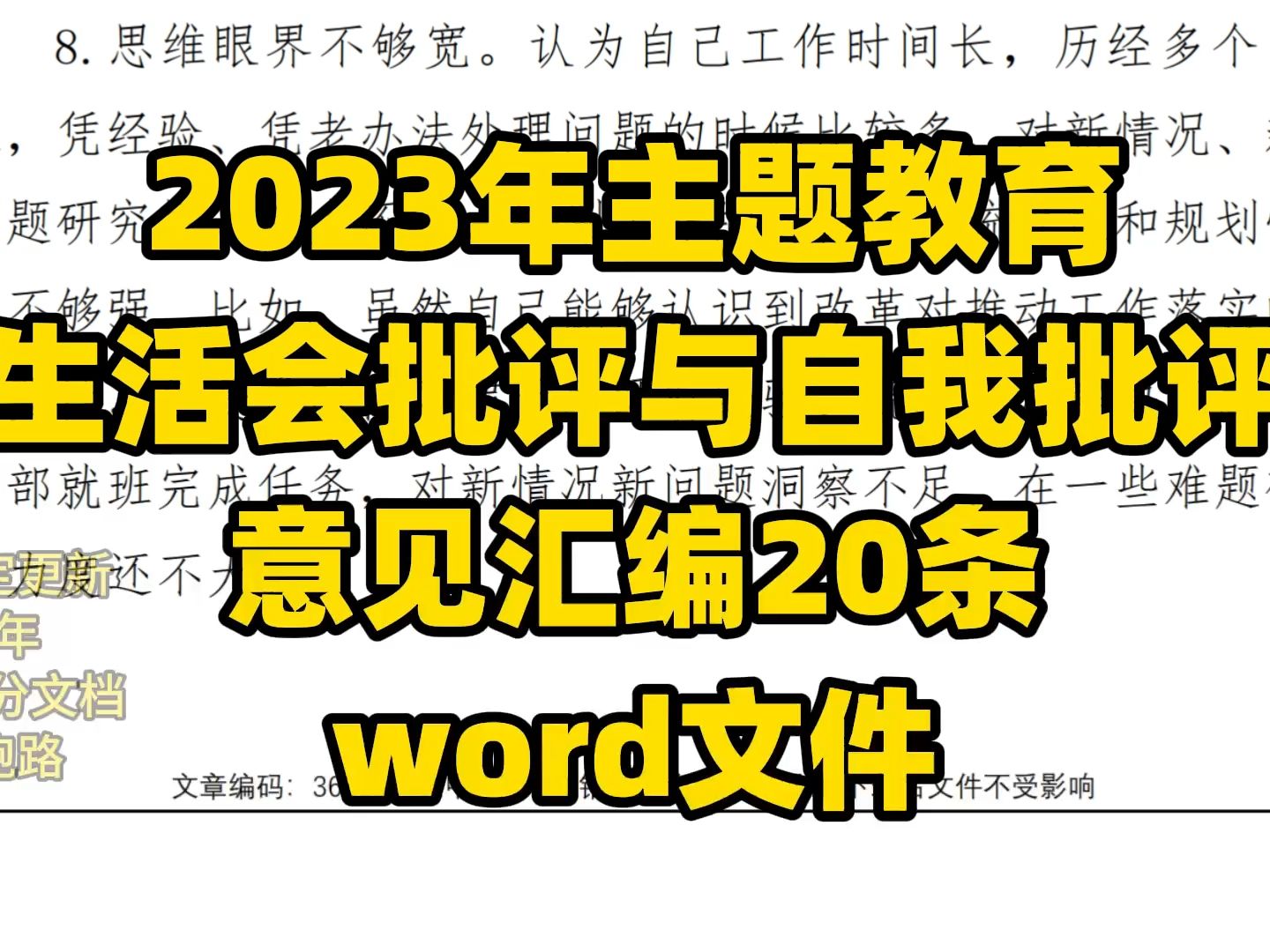 2023年主题教育 生活会批评与自我批评 意见汇编20条 word文件哔哩哔哩bilibili