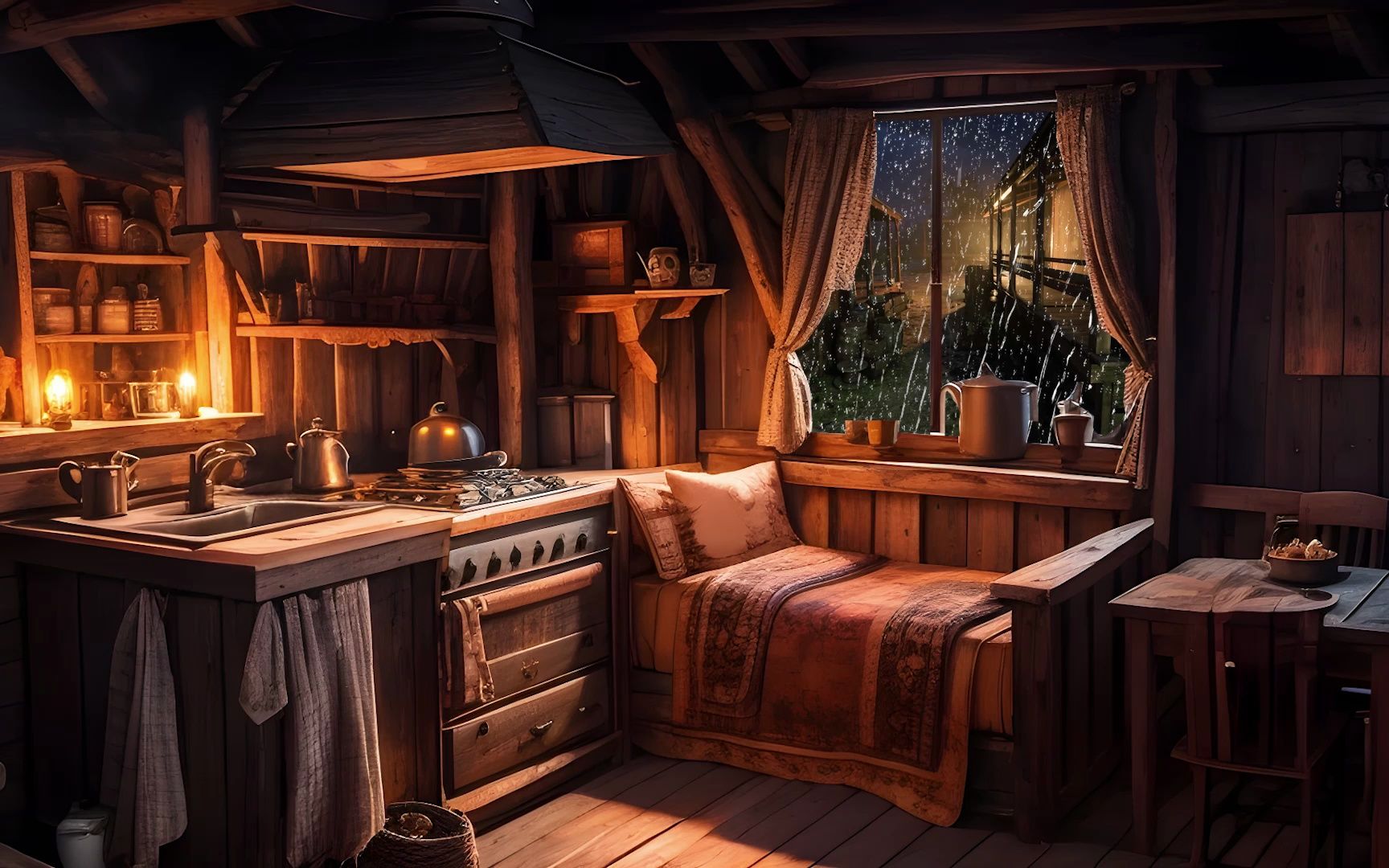 温馨的雨天小木屋气氛丨在舒服的小屋安静的入睡,放松,雨声助眠