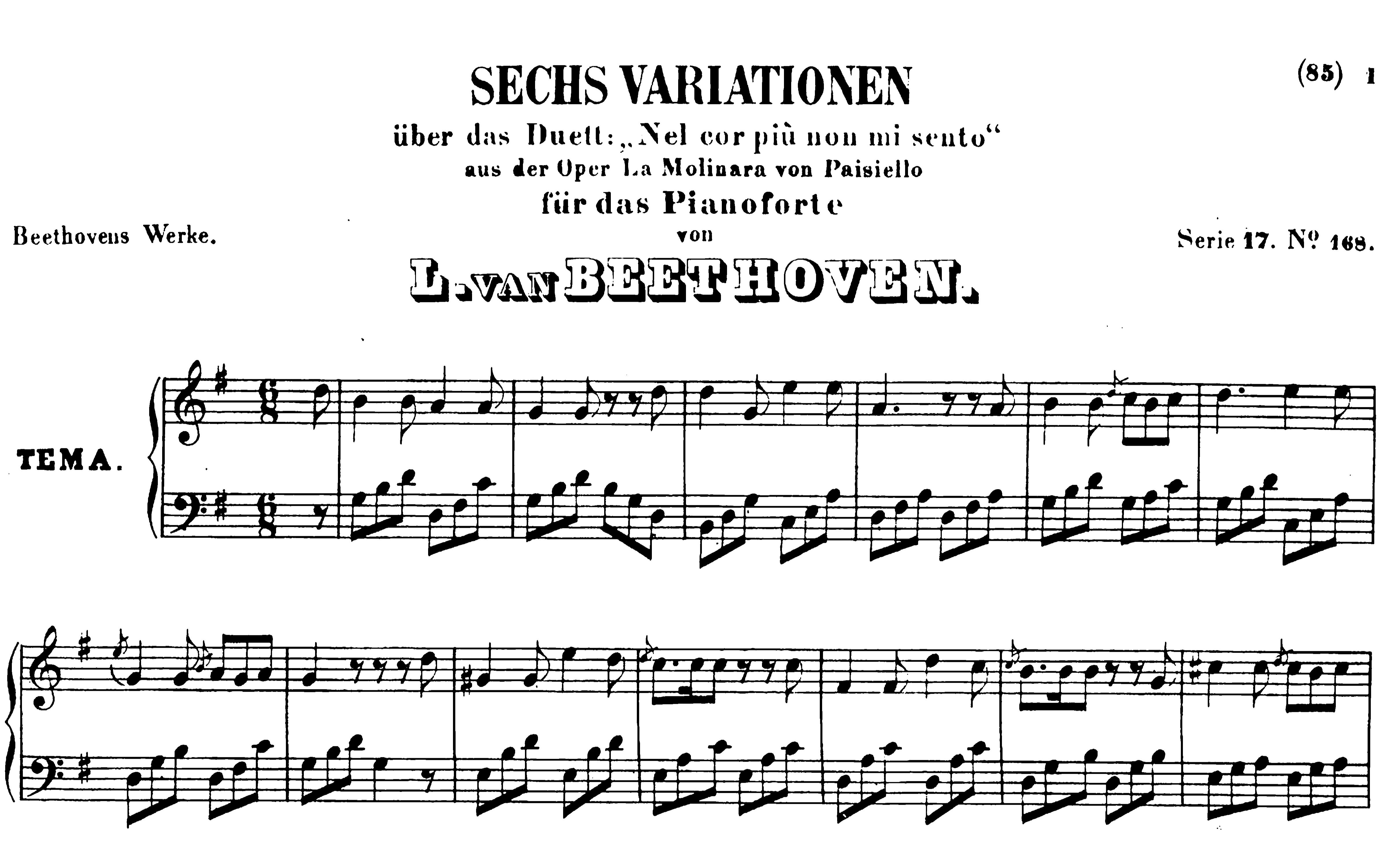 [曲谱同步][钢琴]6 Variations on 'Nel cor piu non mi sento' ＂心如止水＂変奏曲, WoO 70  贝多芬哔哩哔哩bilibili