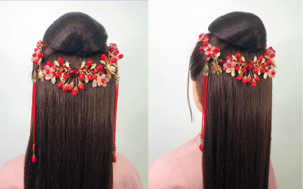 古风红妆披发发型,搭配发冠或者随意的花环,都非常的仙女气!