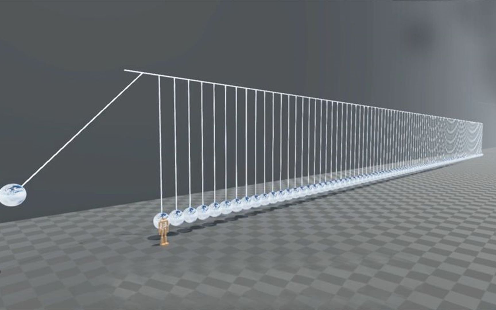 100个铁球组成的牛顿摆,动起来的力有多大?3D演示下太有趣了哔哩哔哩bilibili