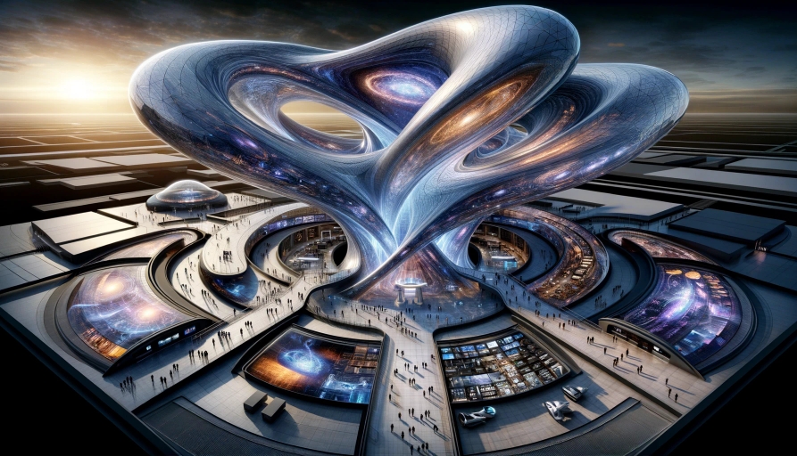 让ai画一个科技馆,并且越来越科技化!