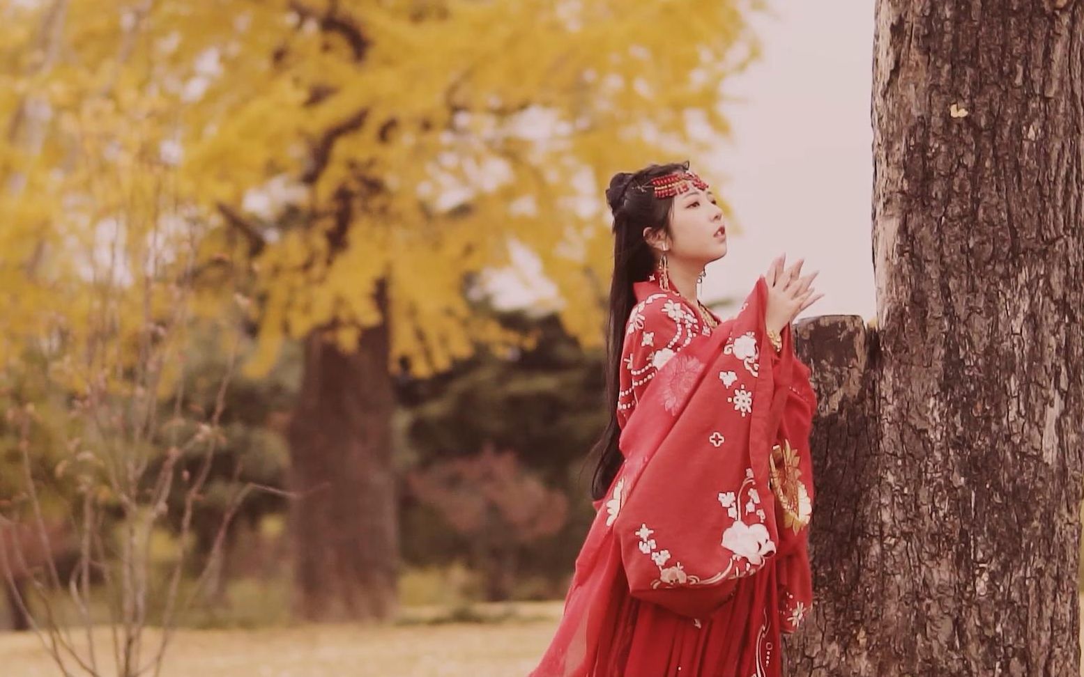 金杏红妆—银杏季的汉服,出镜:宋景熙儿 摄影:许愿树0425_哔哩哔哩