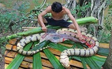 [图]【荒野美食】把大蛇肚子劈里面居然什么都没有！