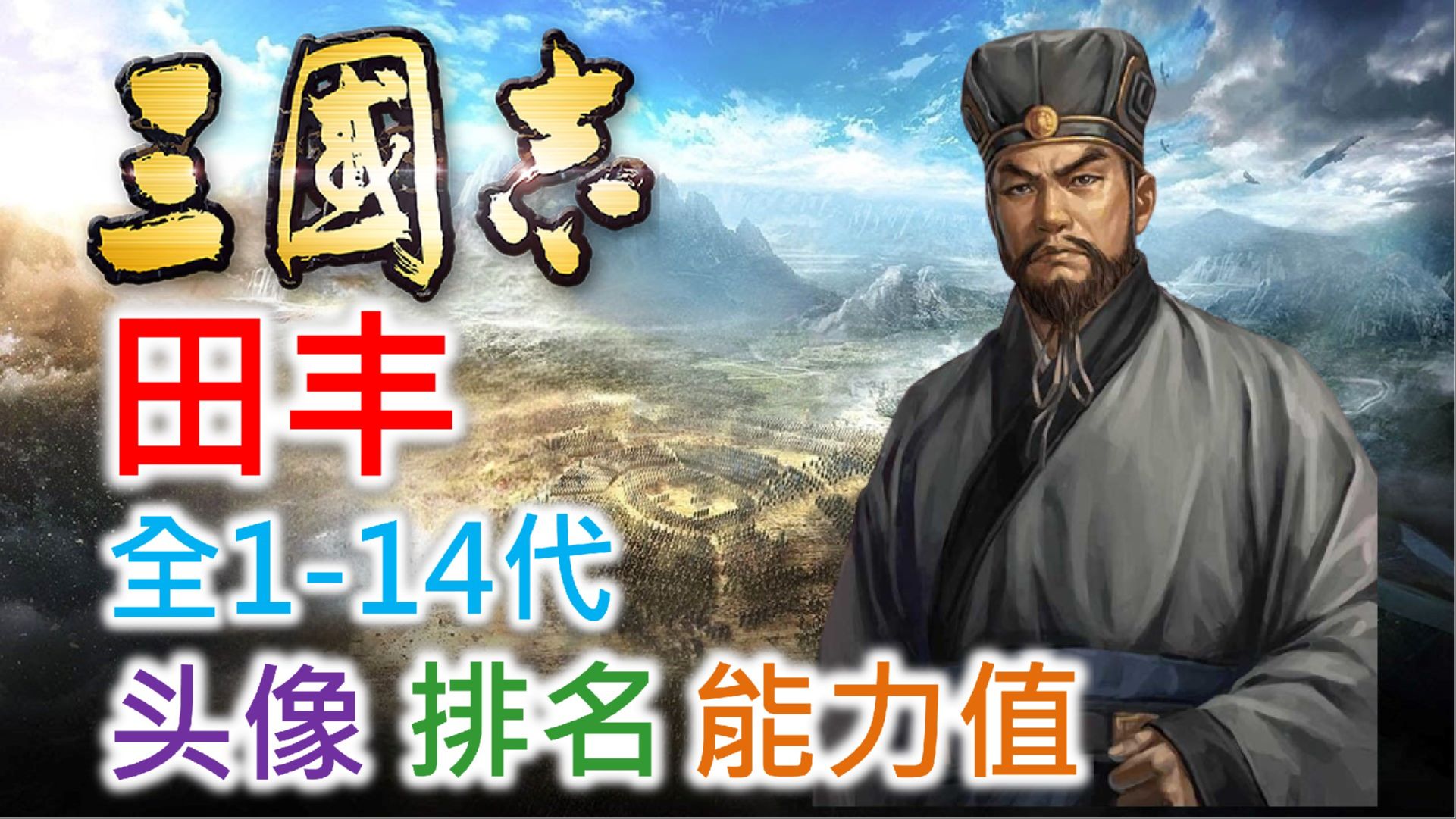 【三国志 武将名鉴】田丰 | 全1-14代头像 排名 能力值