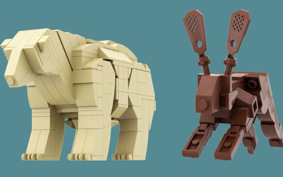 乐高积木搭建熊和兔模型