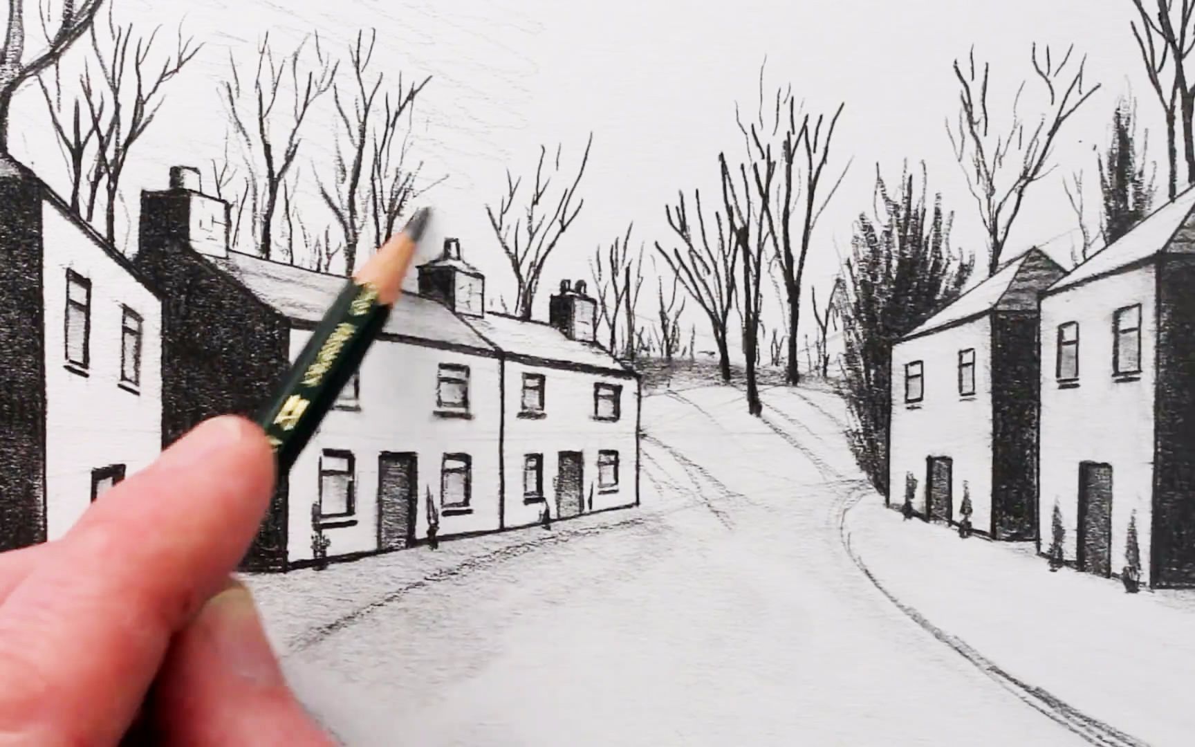 painting1点透视法画一条小街景