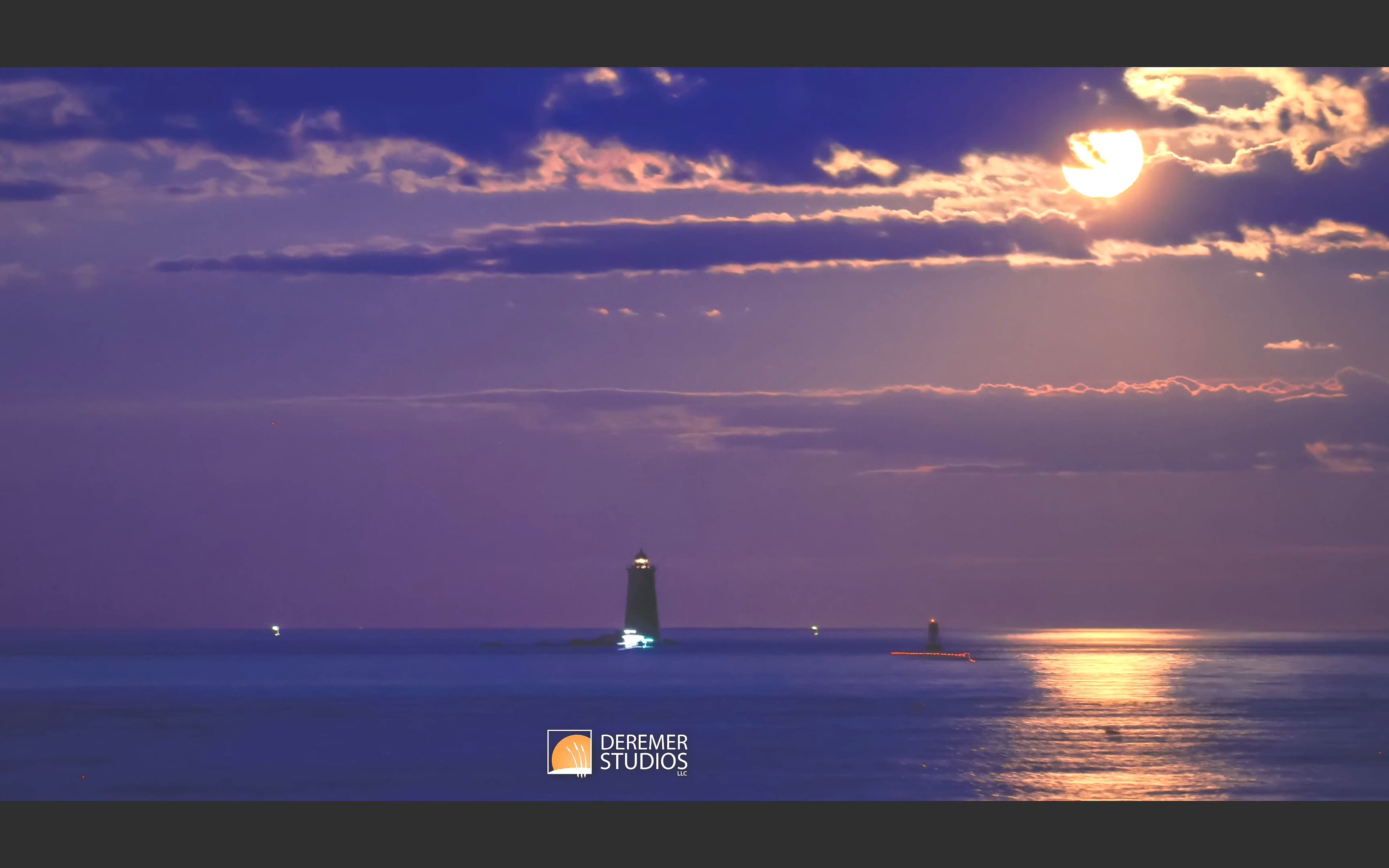 海上月升和月亮倒影4k