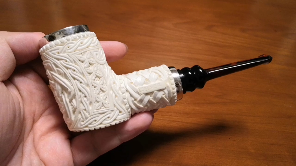 土耳其进口海泡石烟斗,浮雕锤子花篮925双银空腔大气室桌斗,pelny大师