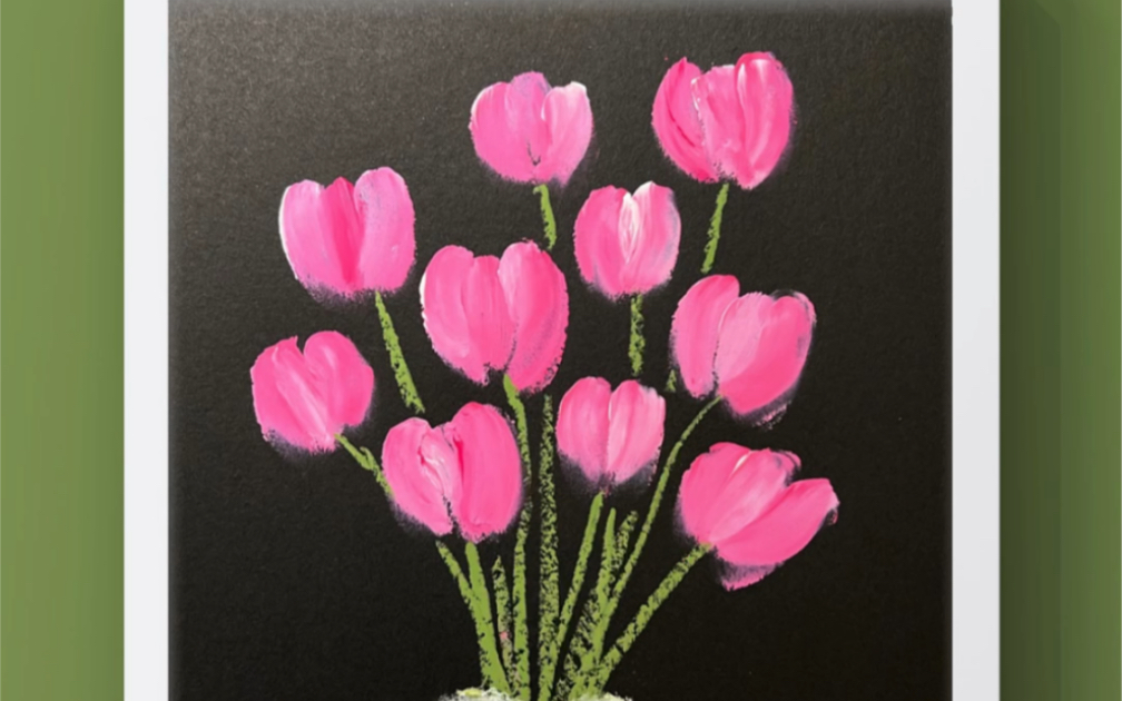 手指画郁金香儿童创意绘画水粉画,原创郁金香鲜花手绘教程,拥抱春天