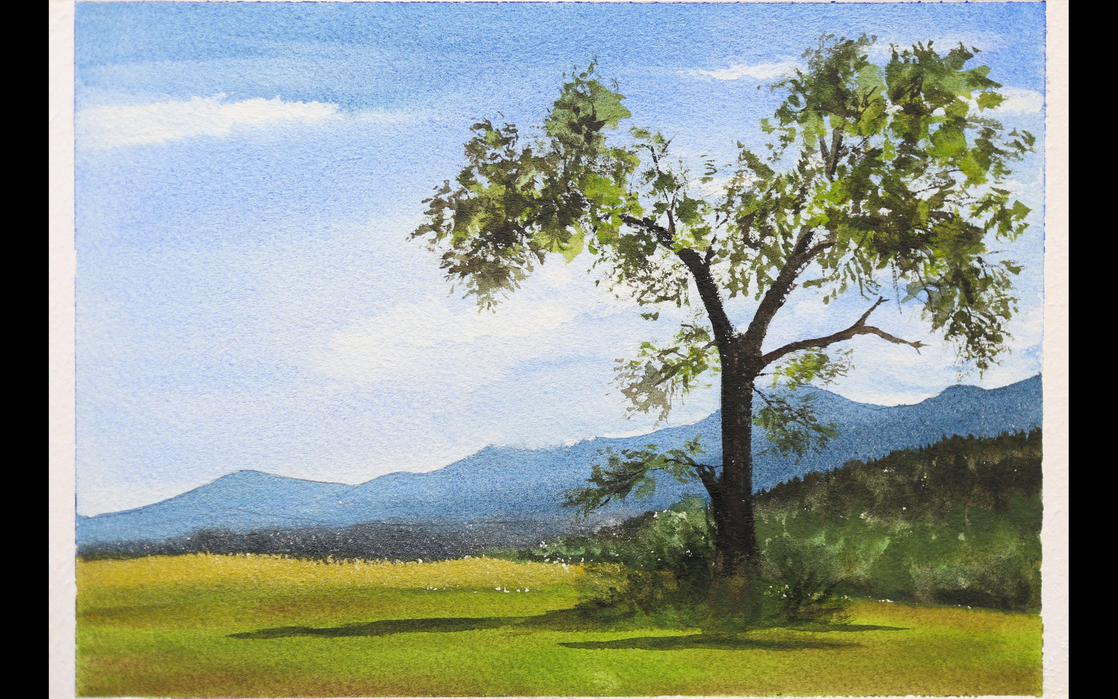 【水彩教程慢速版】夏末的乡村田园景色 水彩画新手教程