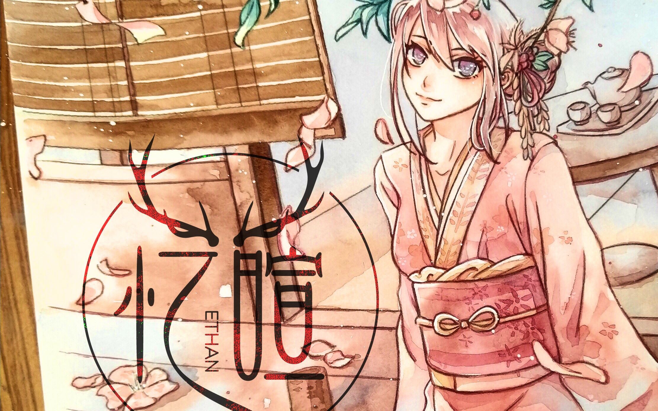 暄水彩桃花花拟人小姐姐的水彩手绘上色绘画过程ww